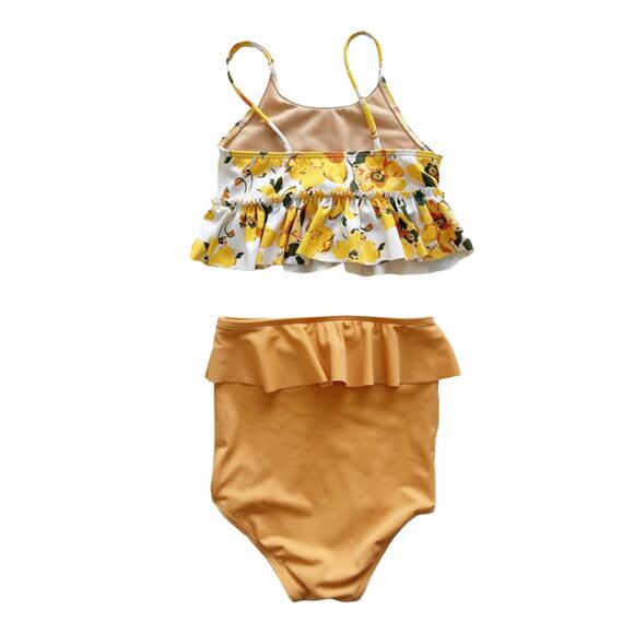 Kortni Jeane Yellow Floral Top + Toasted Brown Bottoms Swim Set Size 6/7 - Picture 4 of 5